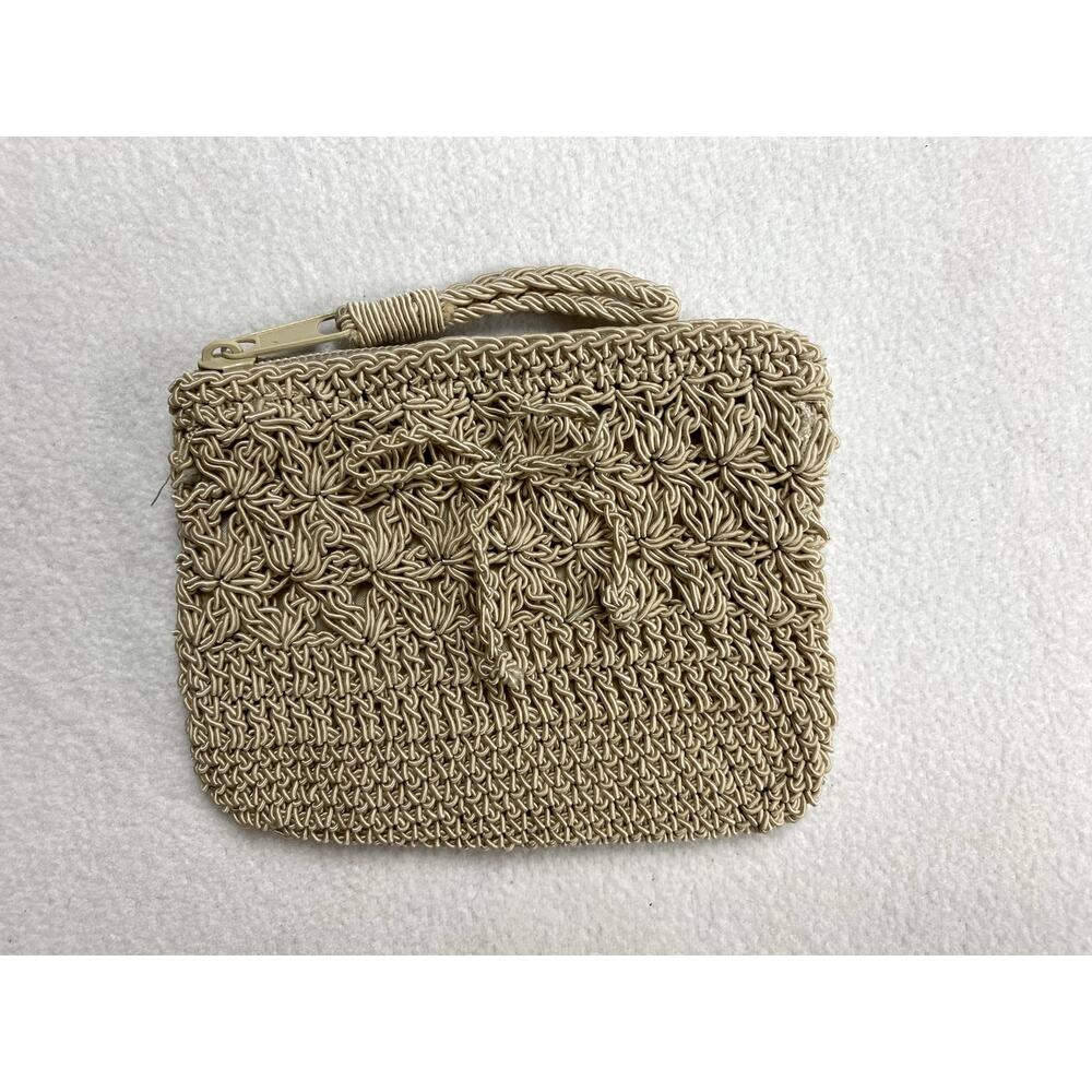 Handmade Style Natural Tan Corded Crochet Wristlet Pouch Purse Small Wallet